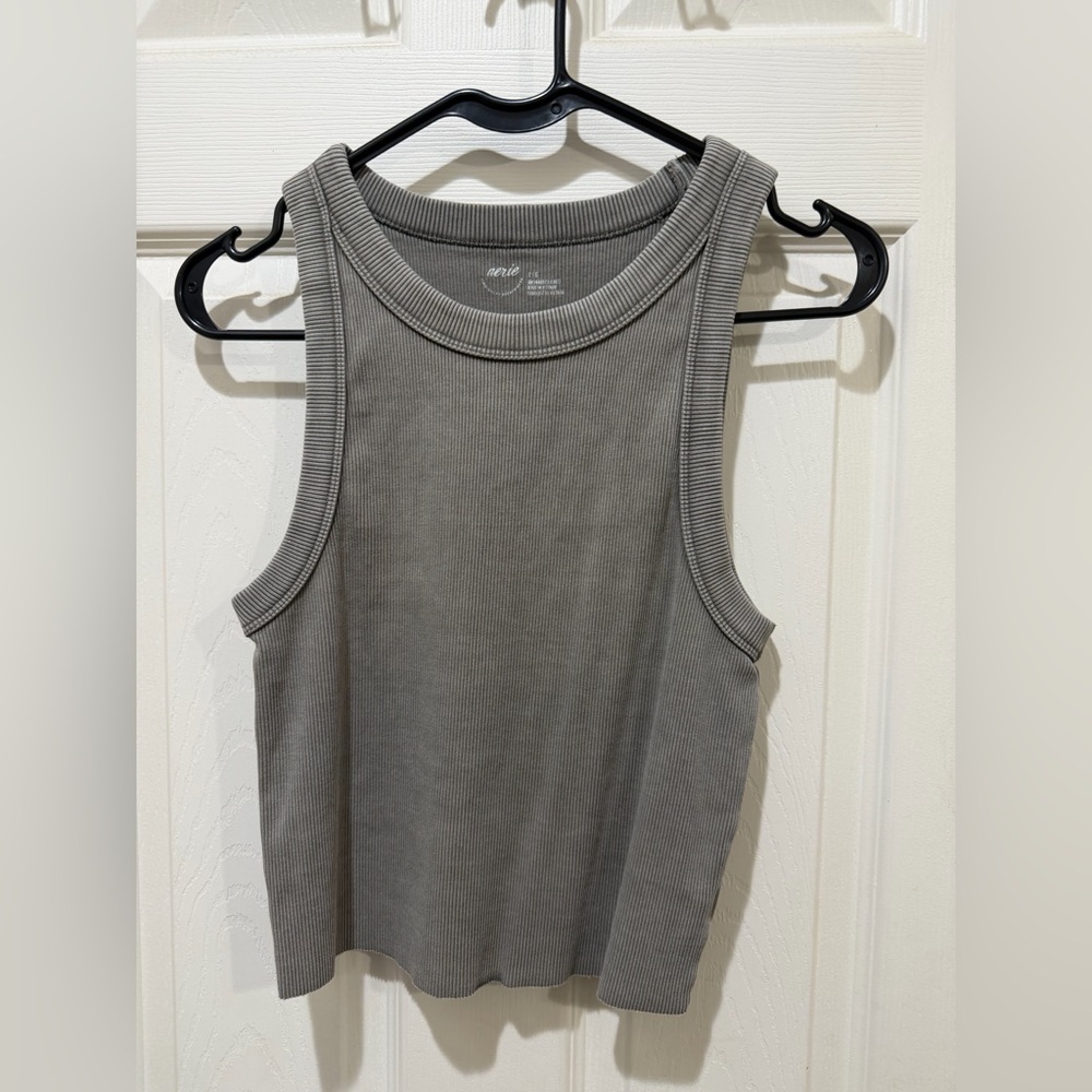 Aerie Green Ribbed Cropped Tank Top